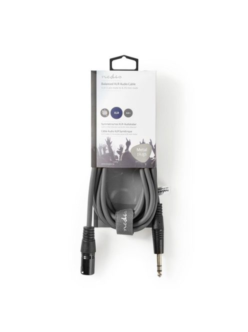 Nedis COTH15100GY30 félprofi audio kábel, 6,35mm sztereo jack dugó - 3p XLR dugó, hossz 3m, rugalmas