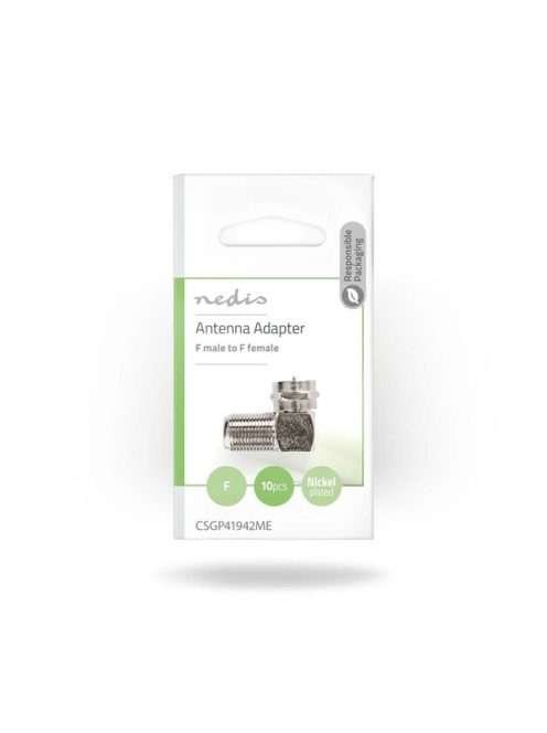 Nedis CSGP41942ME F adapter 90°,  F dugó - F aljzat, 10db/csomag