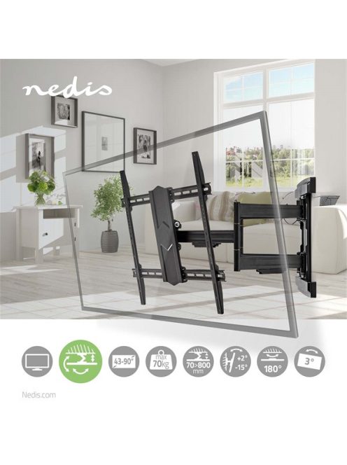Nedis TVWM6570BK 43"- 100" LCD TV / monitor fali tartókonzol, maximum 70 kg, forgatható / dönthető, 3 forgáspont