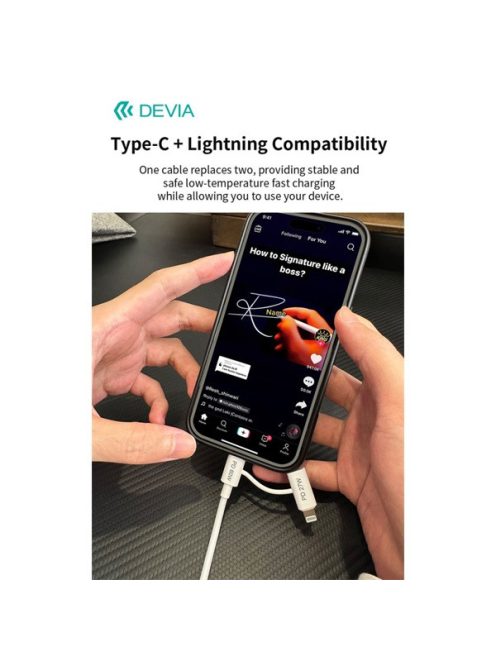 Devia Smart Series 60W+27W PD Type-C/Type-C + Lightning adat- és töltőkábel 1.2m- fehér