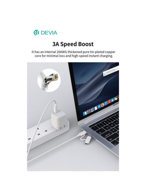 Devia Smart Series 60W+27W PD Type-C/Type-C + Lightning adat- és töltőkábel 1.2m- fehér