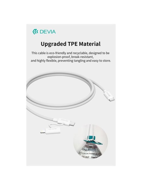 Devia Smart Series 60W+27W PD Type-C/Type-C + Lightning adat- és töltőkábel 1.2m- fehér
