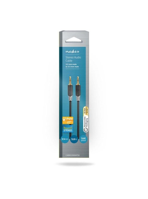 Nedis CABW22000AT50 sztereo audió kábel 3,5mm sztereo jack dugó - dugó,  aranyozott,  5 m