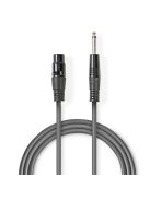 Nedis COTH15120GY15 félprofi audio kábel, 6,35mm mono jack dugó - 3p XLR aljzat, hossz 1,5m, rugalmas
