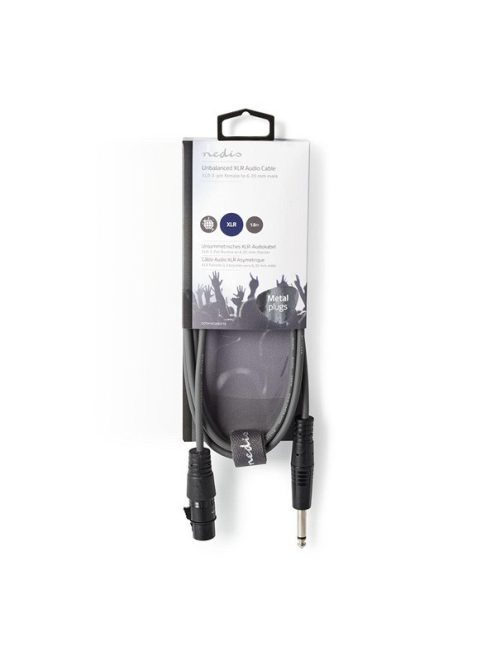 Nedis COTH15120GY15 félprofi audio kábel, 6,35mm mono jack dugó - 3p XLR aljzat, hossz 1,5m, rugalmas