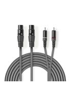 Nedis COTH15230GY30 félprofi audio kábel, 2x XLR aljzat - 2x RCA dugó, 3m