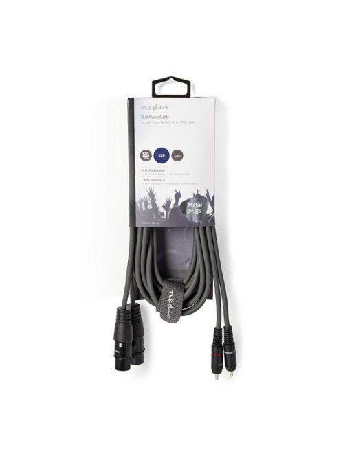 Nedis COTH15230GY30 félprofi audio kábel, 2x XLR aljzat - 2x RCA dugó, 3m