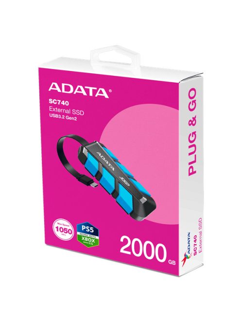 ADATA SSD Külső USB 3.2 2TB SC740, Kék