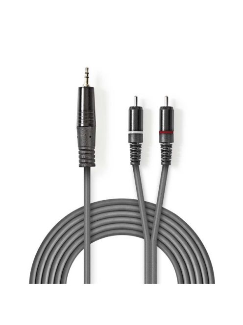 Nedis COTH22200GY15 félprofi audio kábel, 3,5mm sztero jack dugó - 2 x RCA dugó, 1.5m, rugalmas