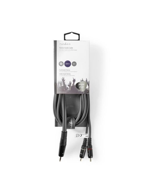 Nedis COTH22200GY30 félprofi audio kábel, 3,5mm sztero jack dugó - 2 x RCA dugó, 3m, rugalmas