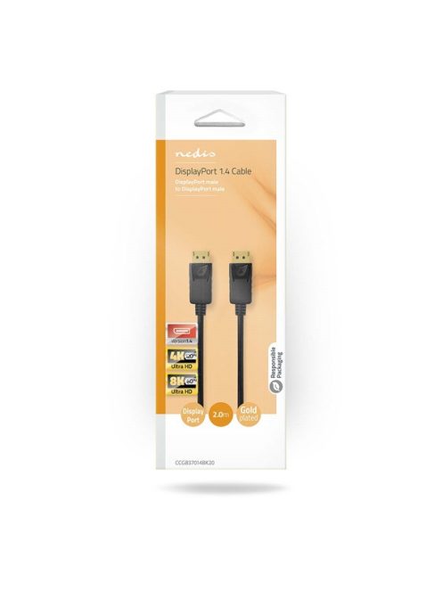Nedis CCGB37014BK20 DisplayPort 1.4 kábel, displayport dugó - display port dugó, 8K@60Hz, 2m