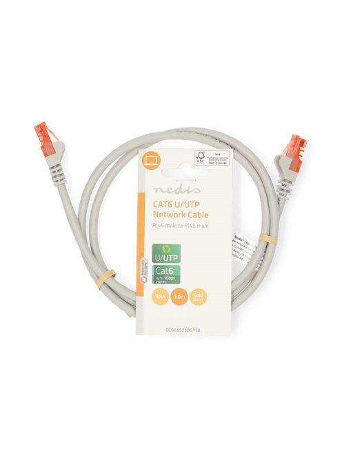 Nedis CCGL85230GY10 UTP Cat6 patch kábel, RJ45 aranyozott érintkezők, hossz 1m