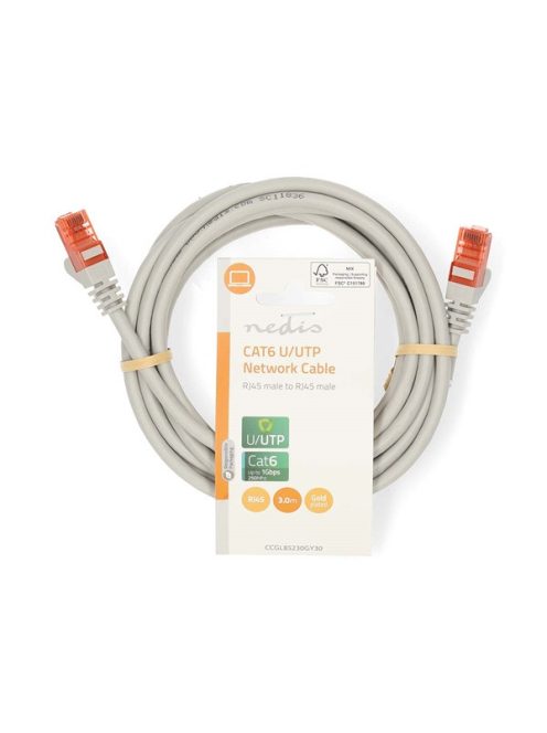 Nedis CCGL85230GY30 UTP Cat6 patch kábel, RJ45 aranyozott érintkezők, hossz 3m