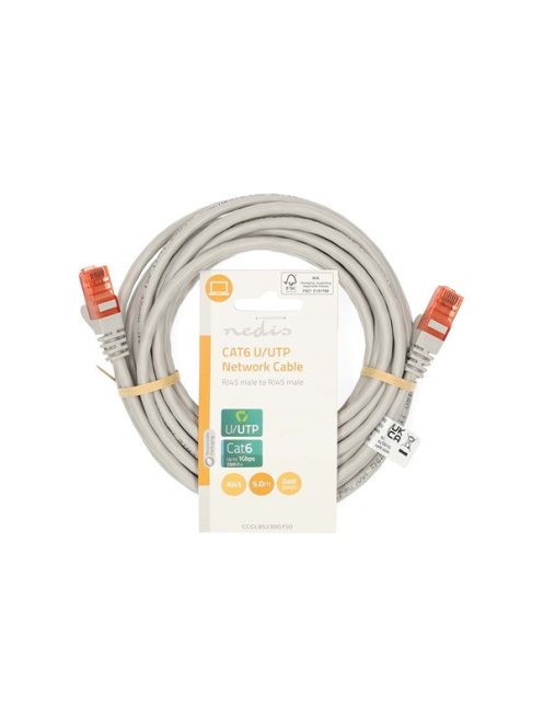 Nedis CCGL85230GY50 UTP Cat6 patch kábel, RJ45 aranyozott érintkezők, hossz 5m