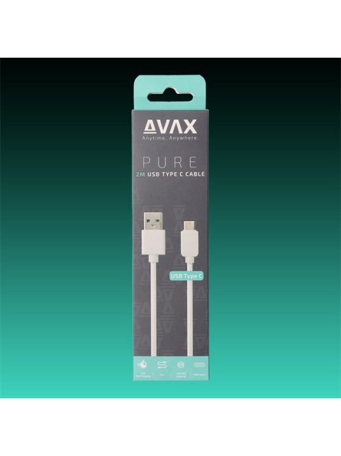 AVAX Töltőkábel, USB-A - USB-C, 2,1A, 2 méter, fehér