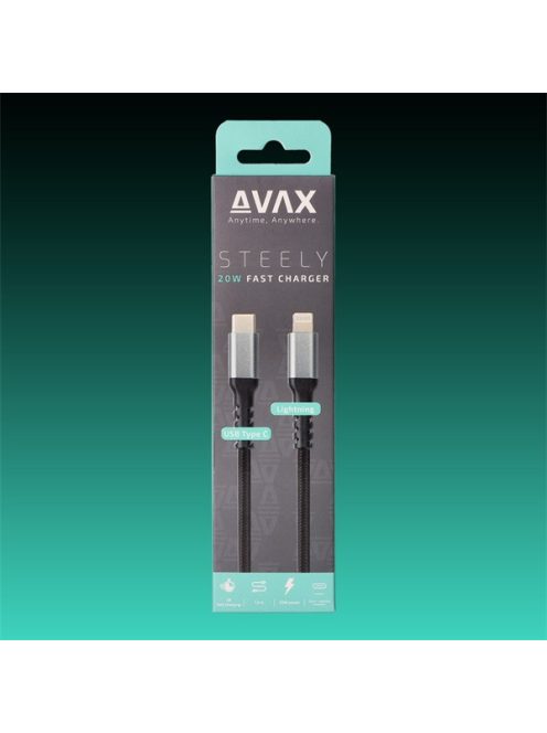 AVAX Töltőkábel, USB-C - Lightning, 3A, 1,5 méter, acélszürke
