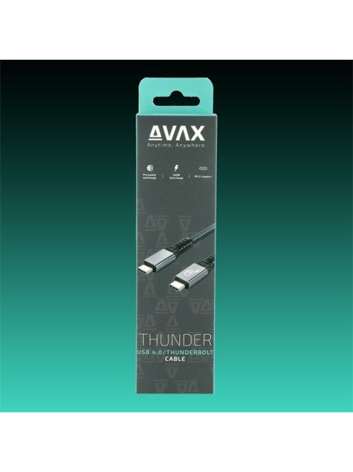 AVAX Töltőkábel, USB-C - USB-C, 5A, 240W/40Gbps, 1 méter, viharszürke