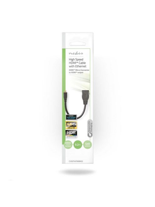 Nedis kábel CVGP34790BK02 micro HDMI - HDMI adapter, 4K@30Hz, 10.2 Gbps, 0.20 m